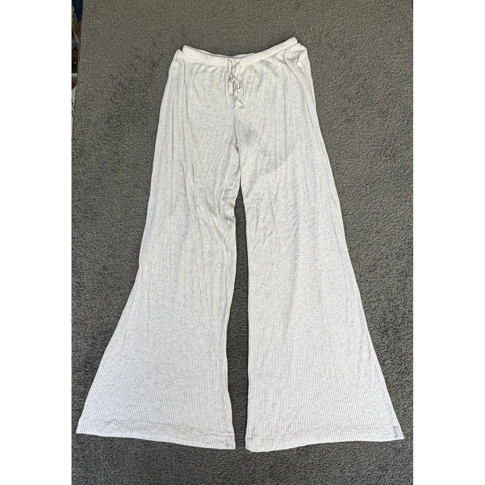 Auden Womens Ribbed Wide Leg Lounge Pajama Pants Heather Gray XS 3499